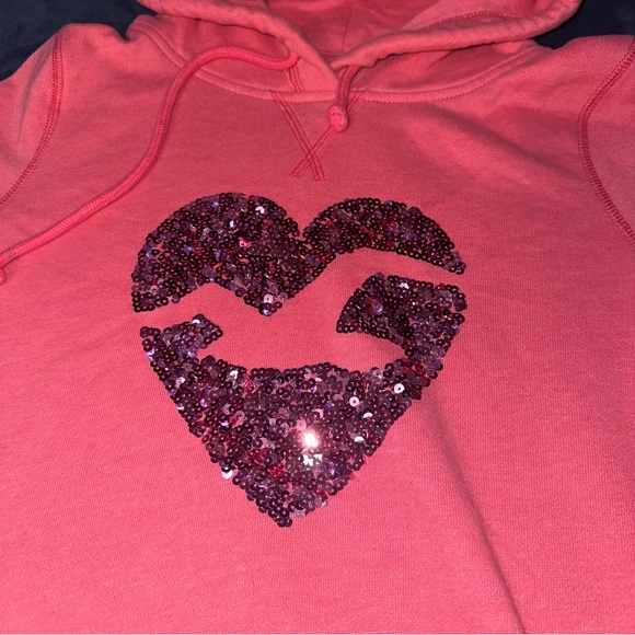 Y2K Hollister Pink Heart Sequin Bird Logo Sweatshirt/Hoodie - Picture 2 of 9